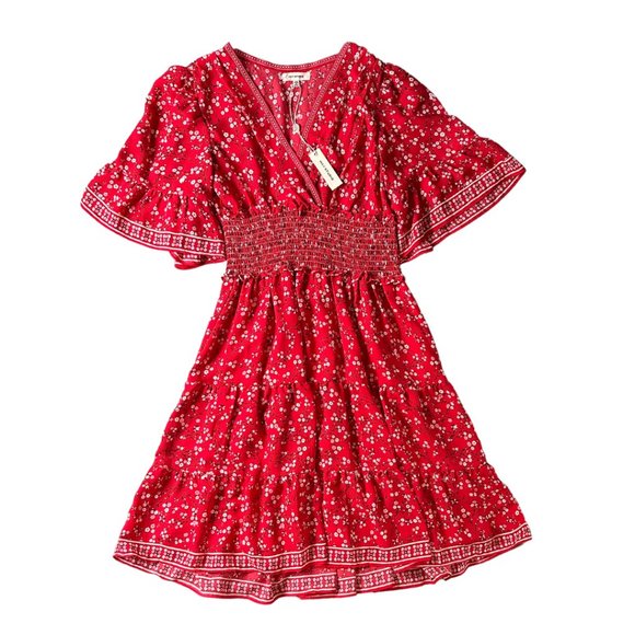 NWT Max Studio Tiered Red Floral Party Dress - Picture 2 of 7